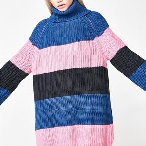 Lazy Oaf Bold Pink and Blue Striped Turtleneck Sweater
